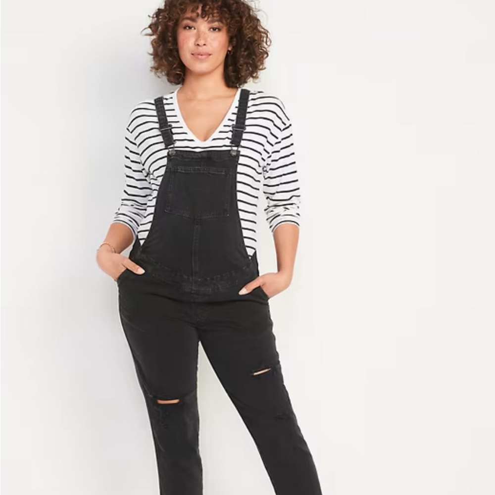 Black Denim Maternity Overalls